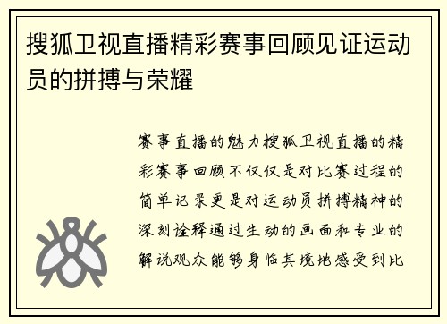 搜狐卫视直播精彩赛事回顾见证运动员的拼搏与荣耀
